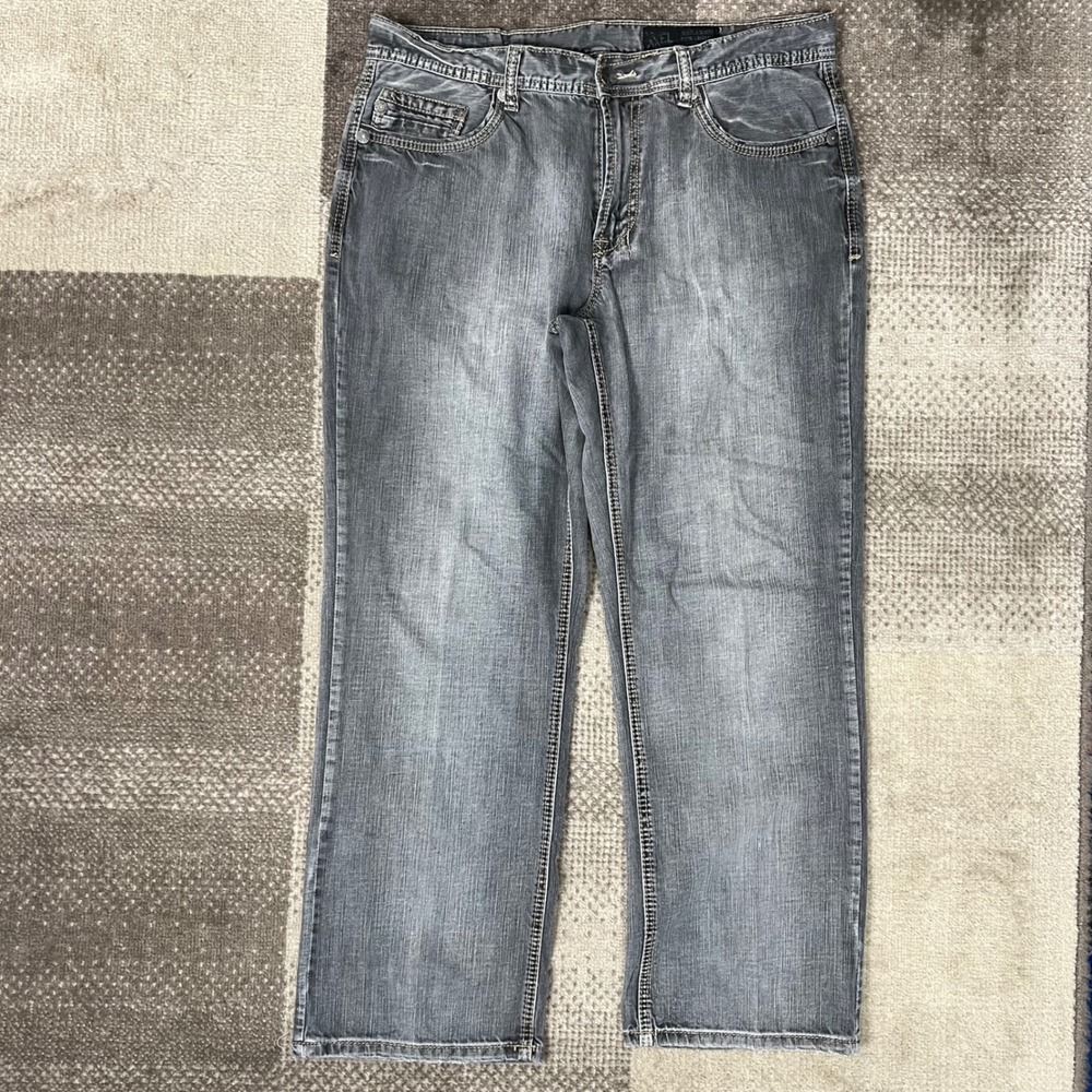 Axel‎ Jeans Mens 36x30 Relaxed Straight Leg Faded Grey Denim 100% Cotton